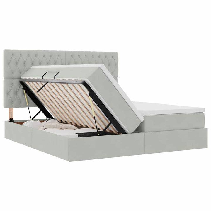 LED opbevarings seng med madras Lysegrå 180 x 200 cm Fløjl