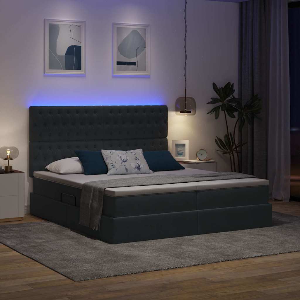 LED opbevarings seng med madras Mørkegrå 200 x 200 cm Fløjl