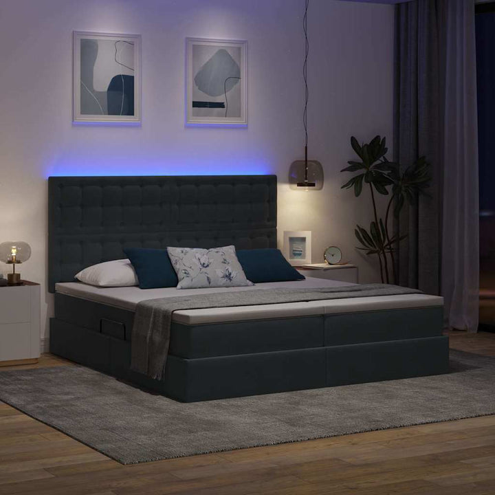 LED opbevarings seng med madras Mørkegrå 180 x 200 cm Fløjl