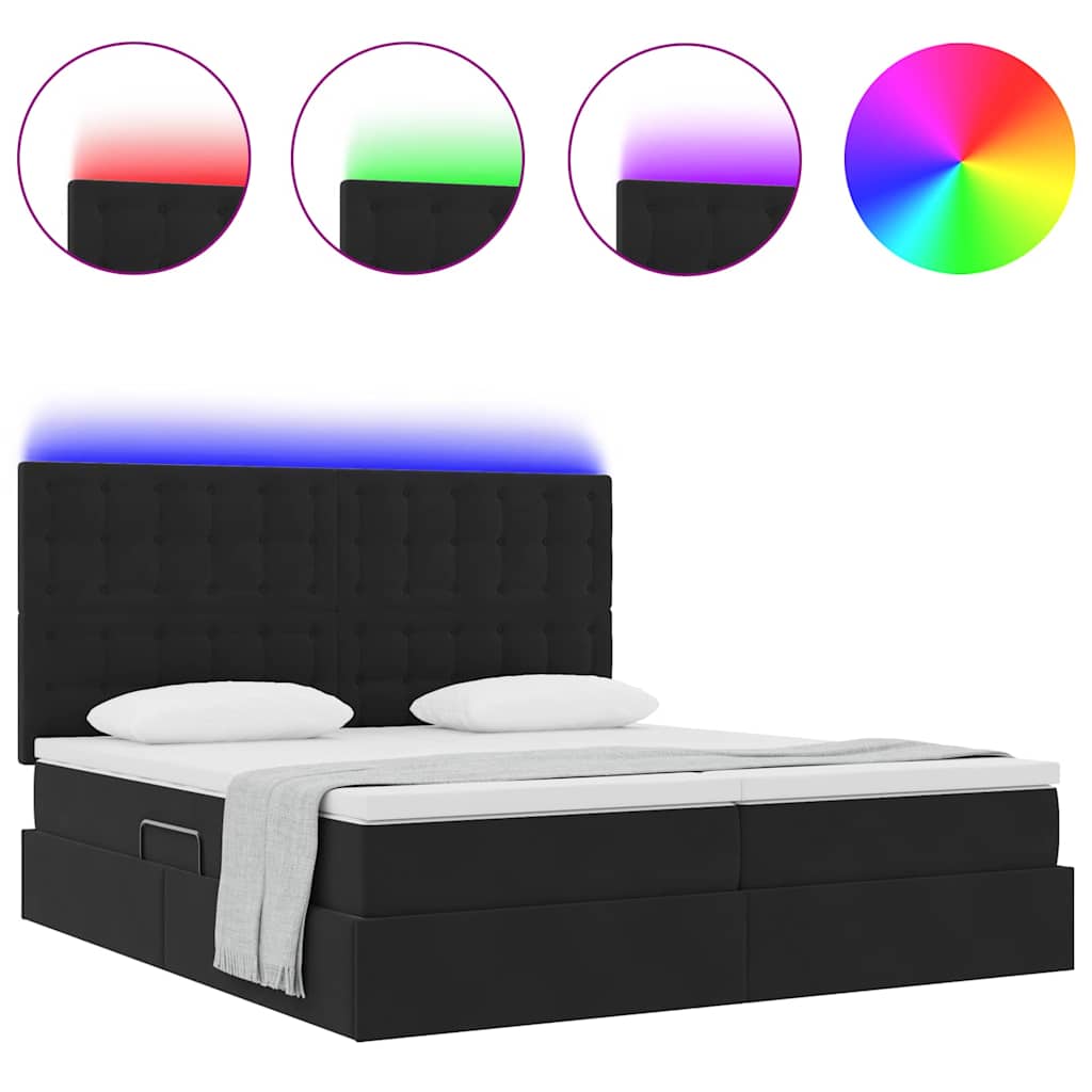 LED opbevarings seng med madras Sort 180 x 200 cm Fløjl