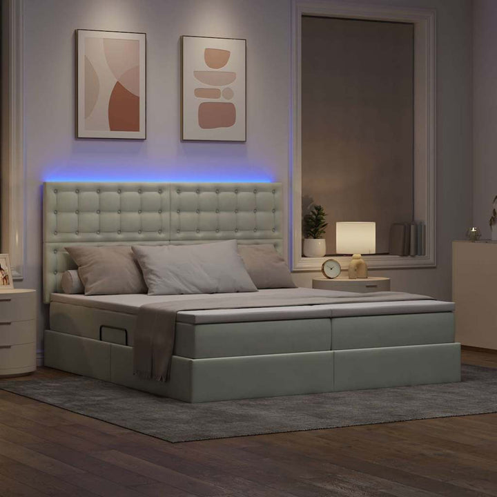 LED opbevarings seng med madras Lysegrå 200 x 200 cm Fløjl