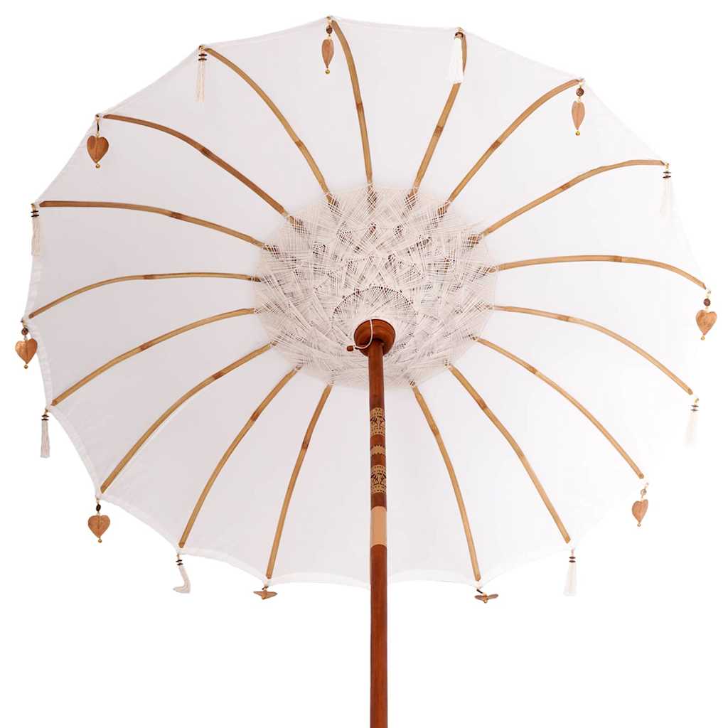 Balinesisk parasol med base Creme og hvid 190 x 190 x 250 cm