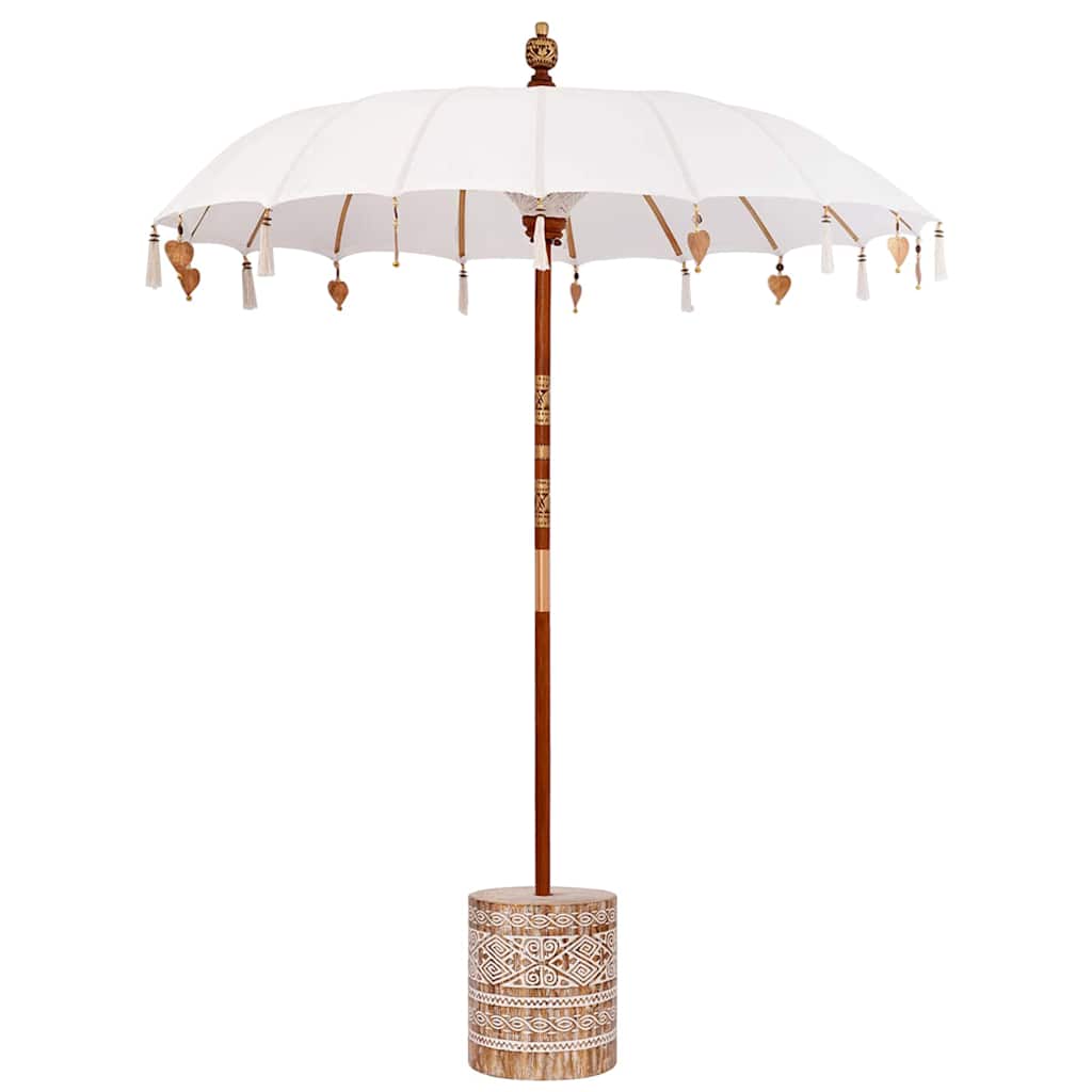 Balinesisk parasol med base Creme og hvid 190 x 190 x 250 cm