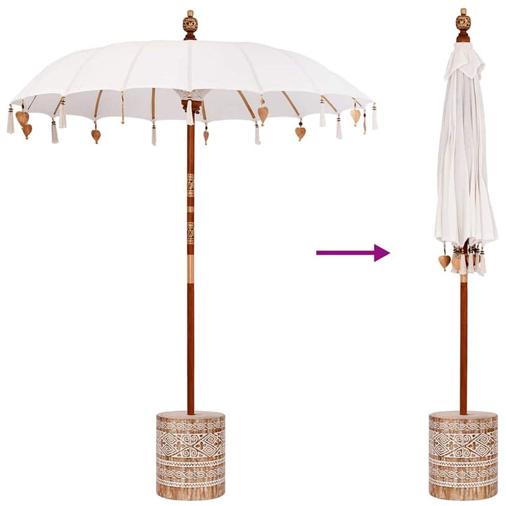 Balinesisk parasol med base Creme og hvid 190 x 190 x 250 cm