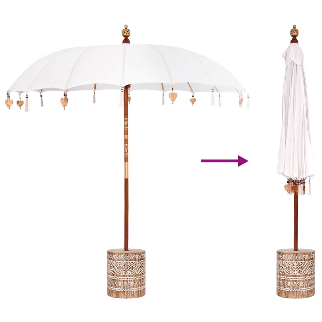 Balinesisk parasol med base Creme og hvid 220 x 220 x 250 cm