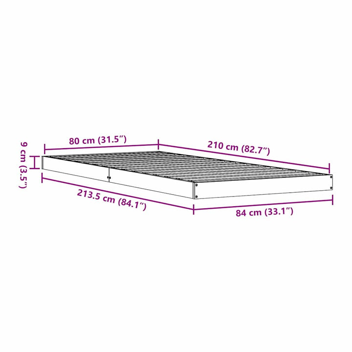 Gulvsengramme Hvid 80 x 210 cm Massiv fyrretræ