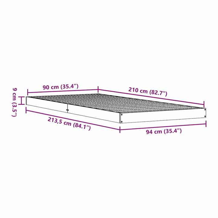 Gulv seng ramme Naturfarvet 90 x 210 cm Massiv fyrretræ