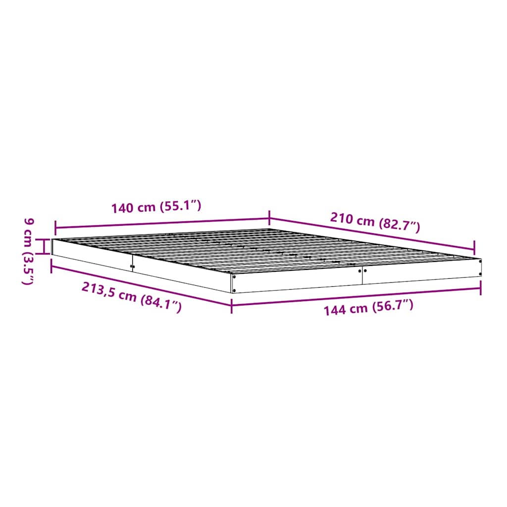 Gulv seng ramme Naturfarvet 140 x 210 cm Massiv fyrretræ
