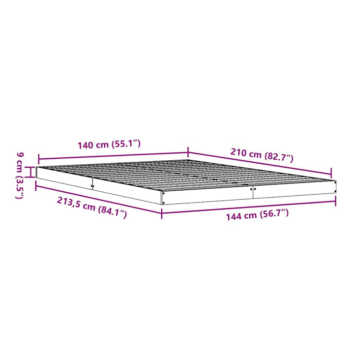 Gulv seng ramme Naturfarvet 140 x 210 cm Massiv fyrretræ