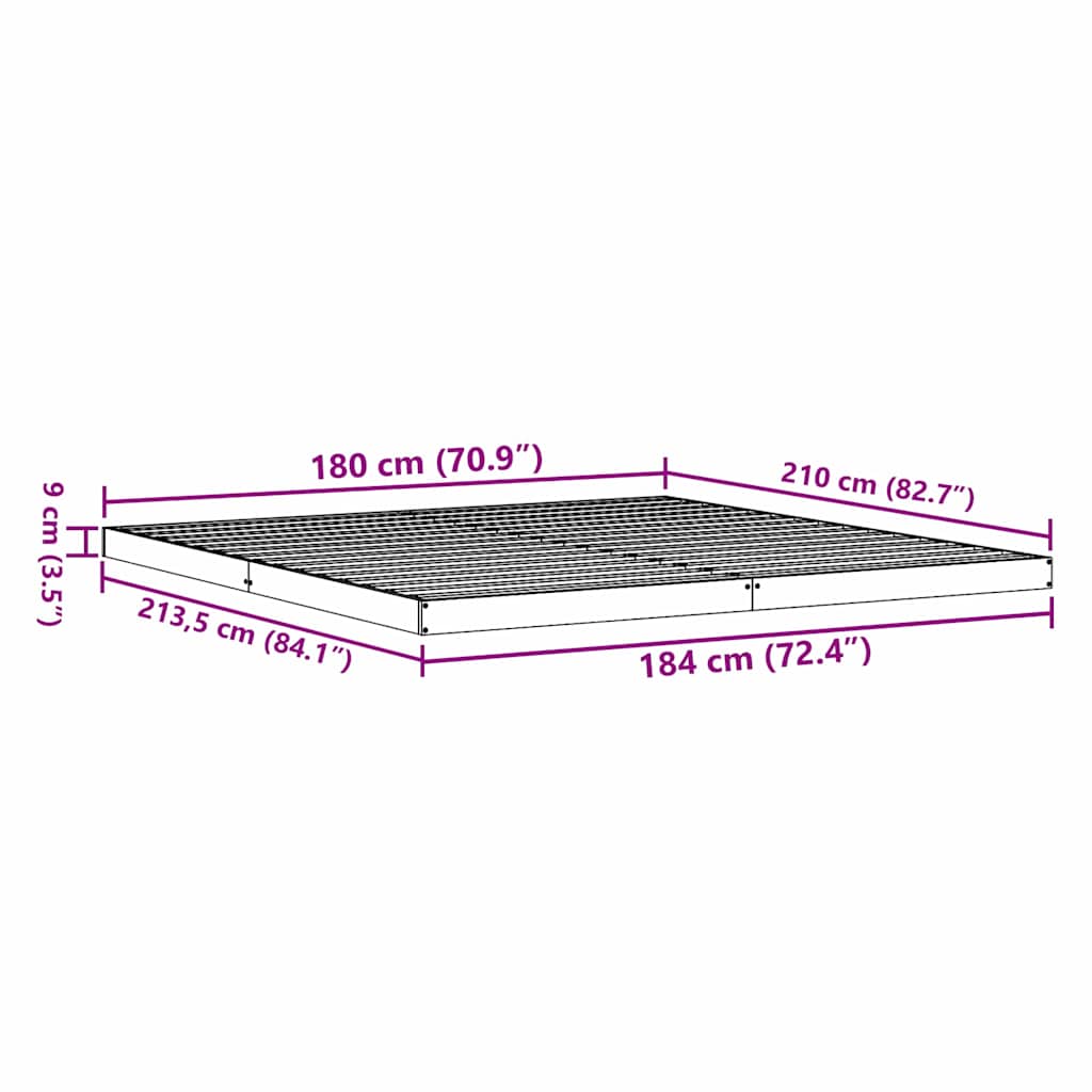Gulv seng ramme Naturfarvet 213,5 x 184 x 9 cm Massiv fyrretræ