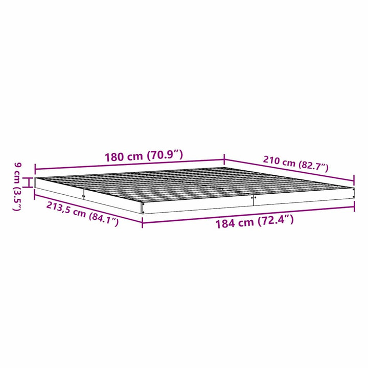 Gulv seng ramme Naturfarvet 213,5 x 184 x 9 cm Massiv fyrretræ