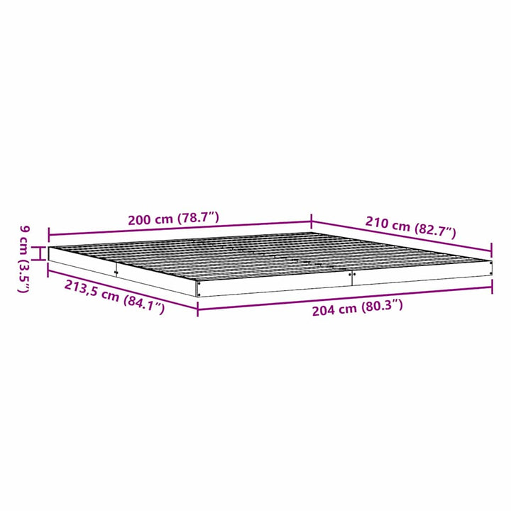 Gulv seng ramme Naturfarvet 213,5 x 204 x 9 cm Massiv fyrretræ