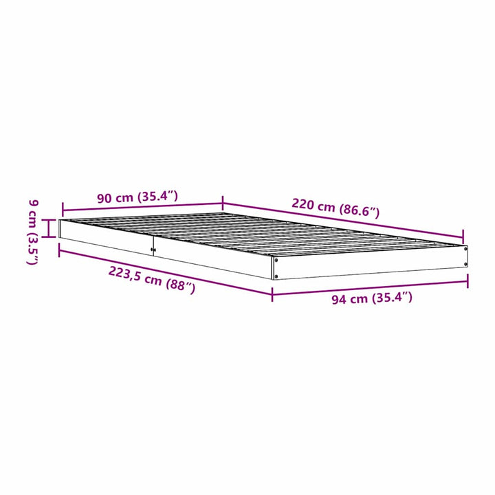 Gulvsengramme Hvid 90 x 220 cm Massiv fyrretræ