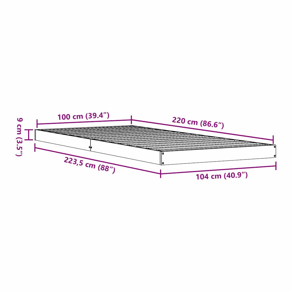 Gulvsengramme Hvid 100 x 220 cm Massiv fyrretræ