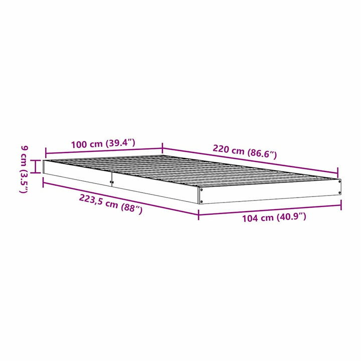 Gulvsengramme Hvid 100 x 220 cm Massiv fyrretræ