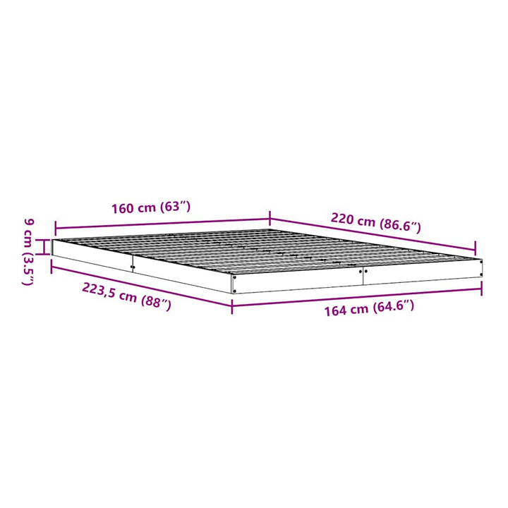 Gulv seng ramme Hvid 160 x 220 cm Massiv fyrretræ