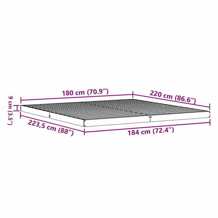 Gulv seng ramme Naturfarvet 180 x 220 cm Massiv fyrretræ