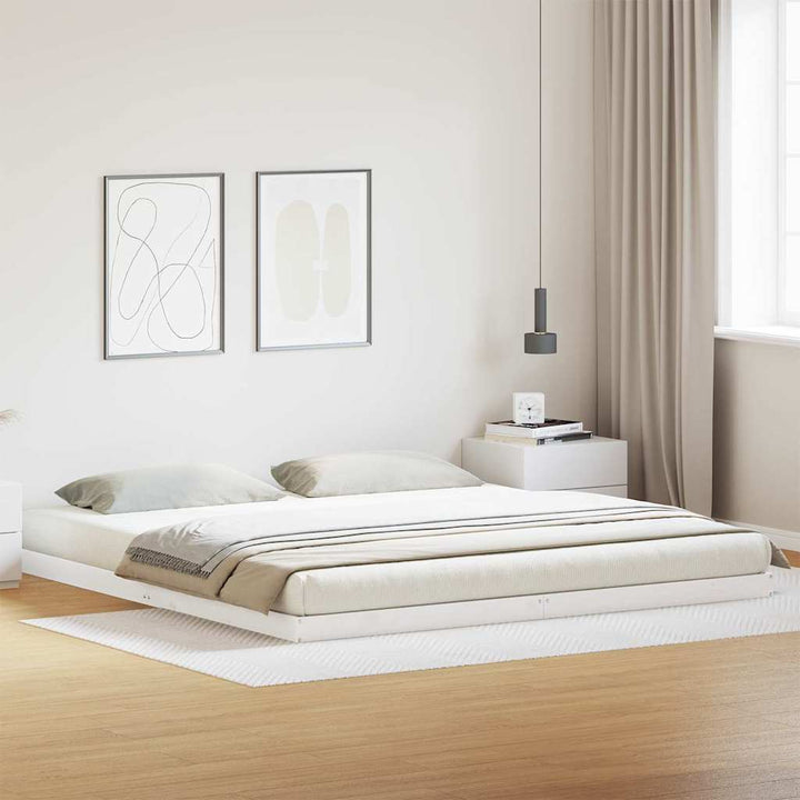 Gulv seng ramme Hvid 180 x 220 cm Massiv fyrretræ