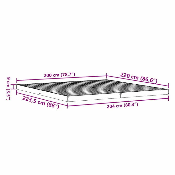 Gulvsengramme Hvid 200 x 220 cm Massiv fyrretræ