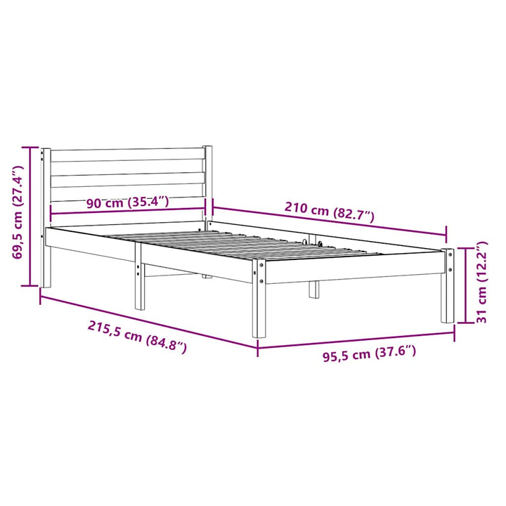Sengestel Hvid 215,5 x 95,5 x 69,5 cm Massivt fyrretræ