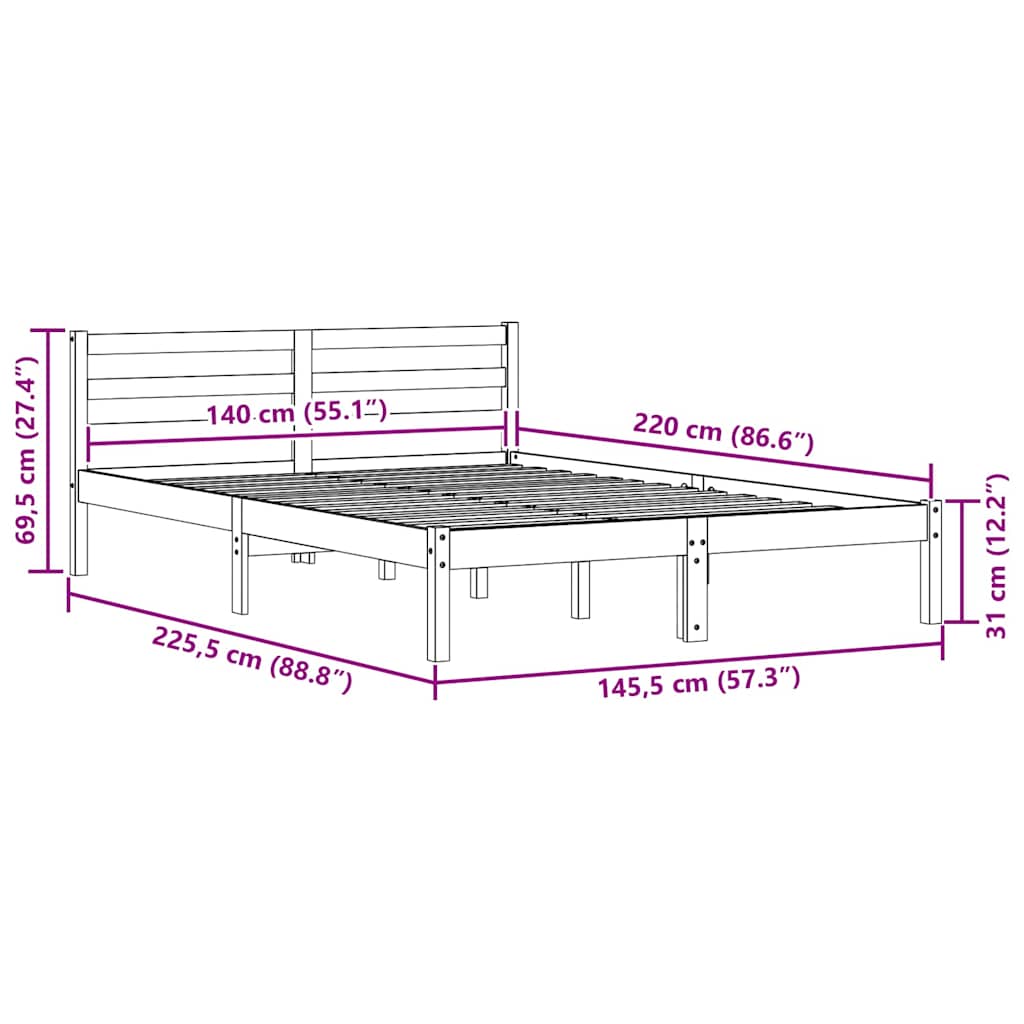 Sengestel Brun 225,5 x 145,5 x 69,5 cm Massivt fyrretræ
