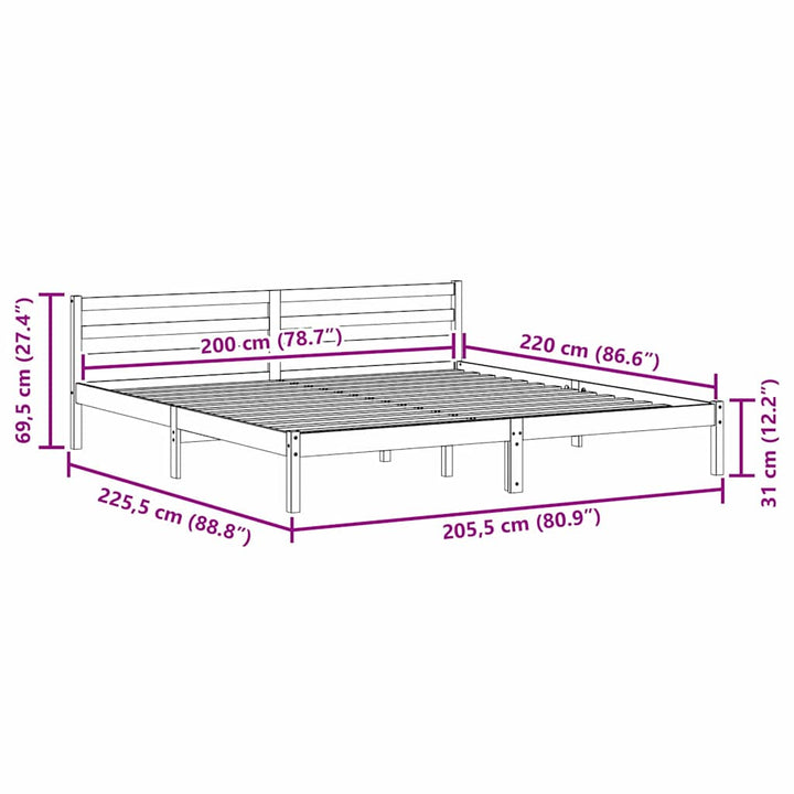 Sengestel Hvid 225,5 x 205,5 x 69,5 cm Massivt fyrretræ