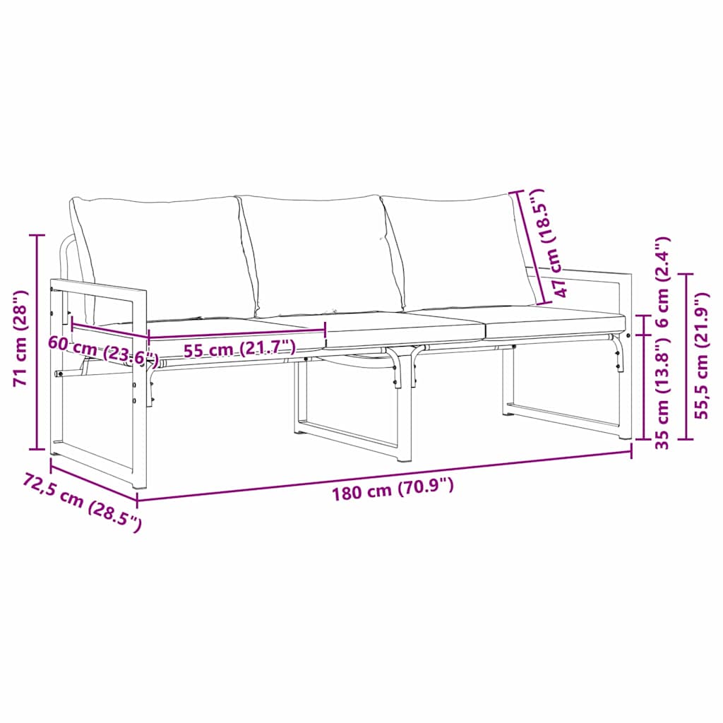 Havemøbler med pude Lysegrå 180 x 72,5 x 71 cm Polyester