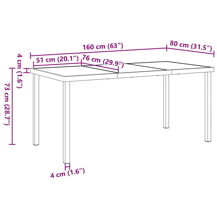 Havemøbel Bord Sort 160 x 80 x 73 cm Metal