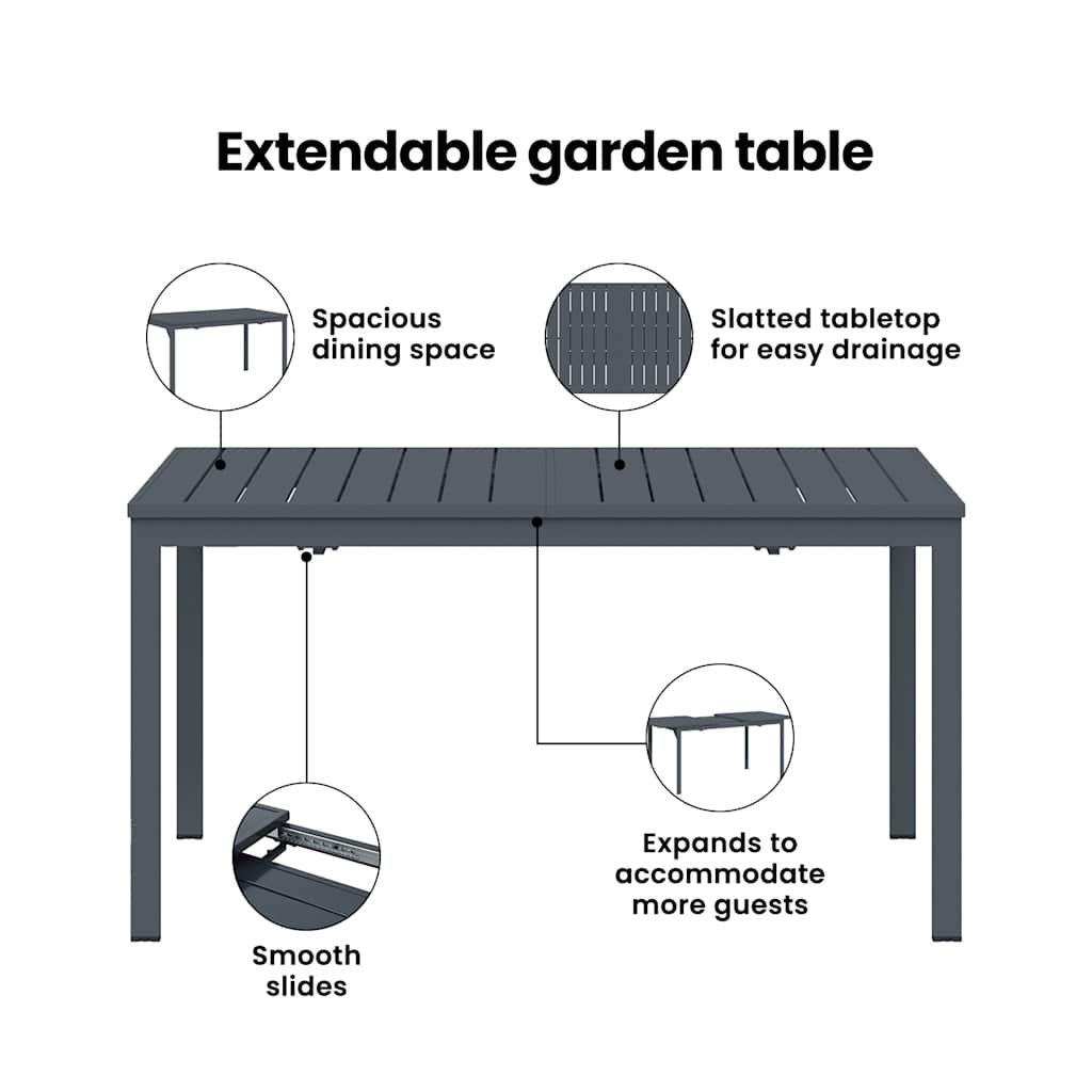 Terrassebord Antracit 180 x 80 x 74 cm Pulverlakeret stål
