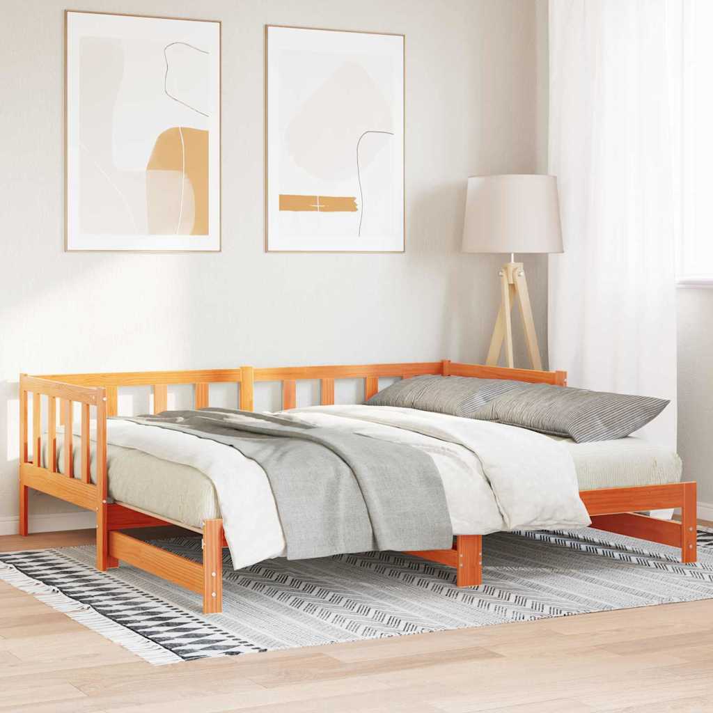 Senge med trundle Voks brun 203,5 x 184 x 66 cm