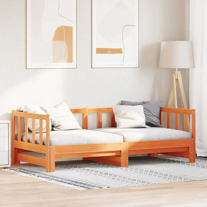 Senge med trundle Voks brun 203,5 x 184 x 66 cm