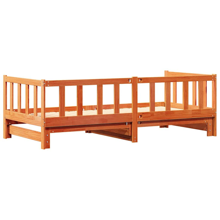 Senge med trundle Voks brun 203,5 x 184 x 66 cm