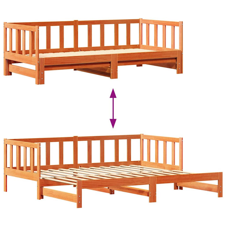 Senge med trundle Voks brun 203,5 x 184 x 66 cm