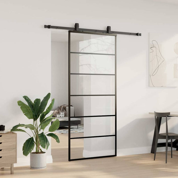 skydedør med hardwaresæt 90x205 cm ESG glas sort