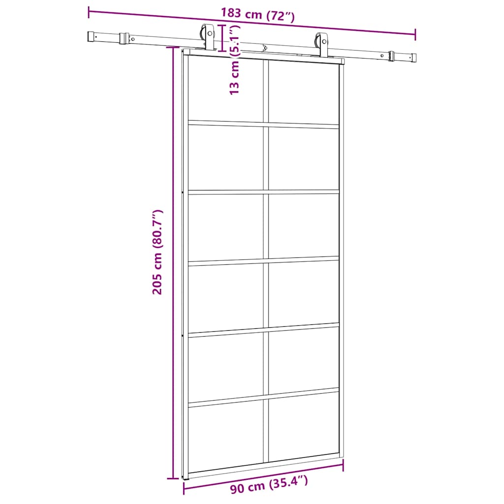 skydedør med hardwaresæt 90x205 cm ESG glas sort