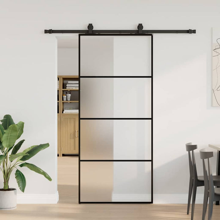 skydedør med hardwaresæt 90x205 cm ESG glas sort