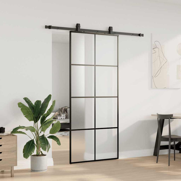 skydedør med hardwaresæt 90x205 cm ESG glas sort