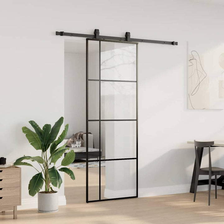 skydedør med hardwaresæt 76x205 cm ESG glas sort