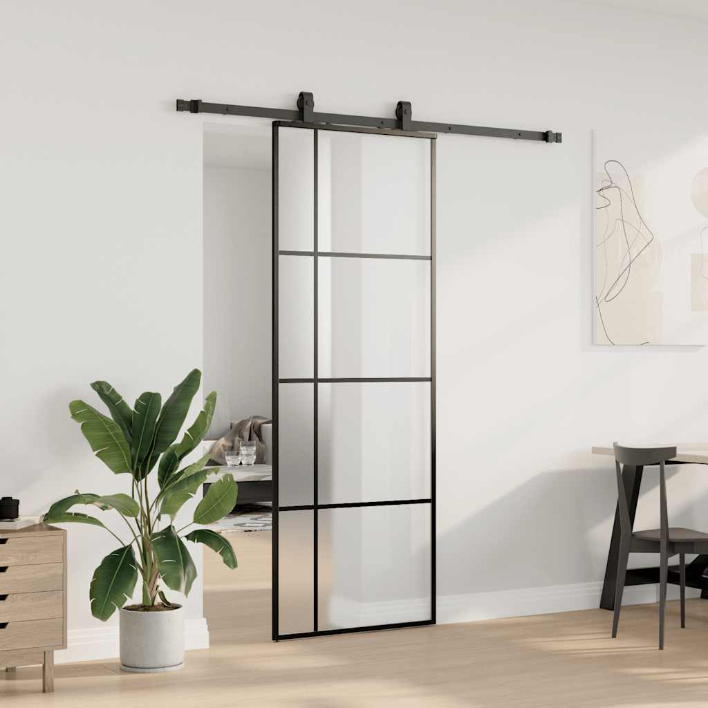 skydedør med hardwaresæt 76x205 cm ESG glas sort
