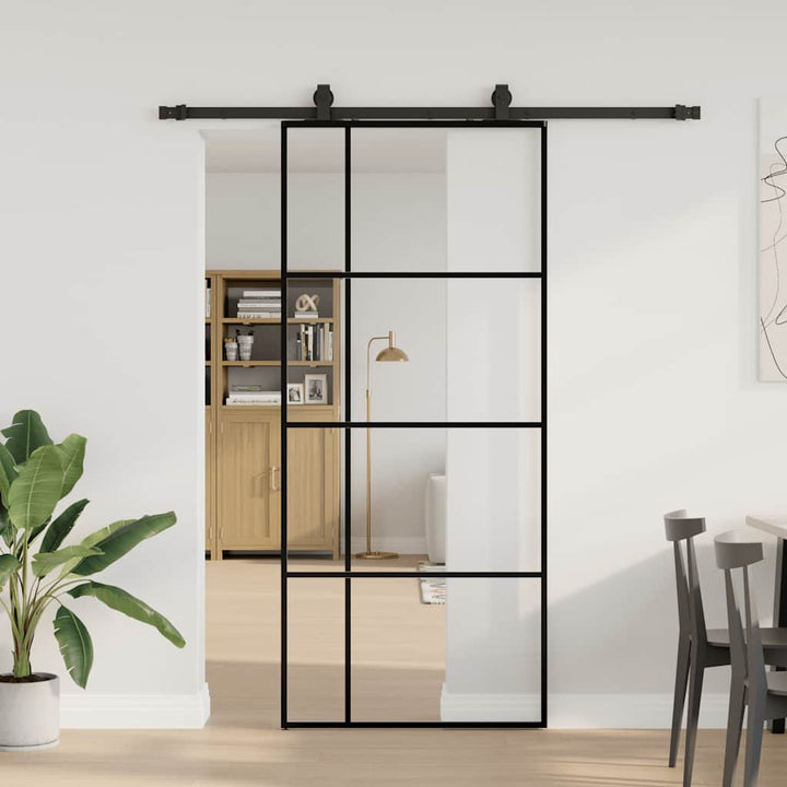 skydedør med hardwaresæt 90x205 cm ESG glas sort