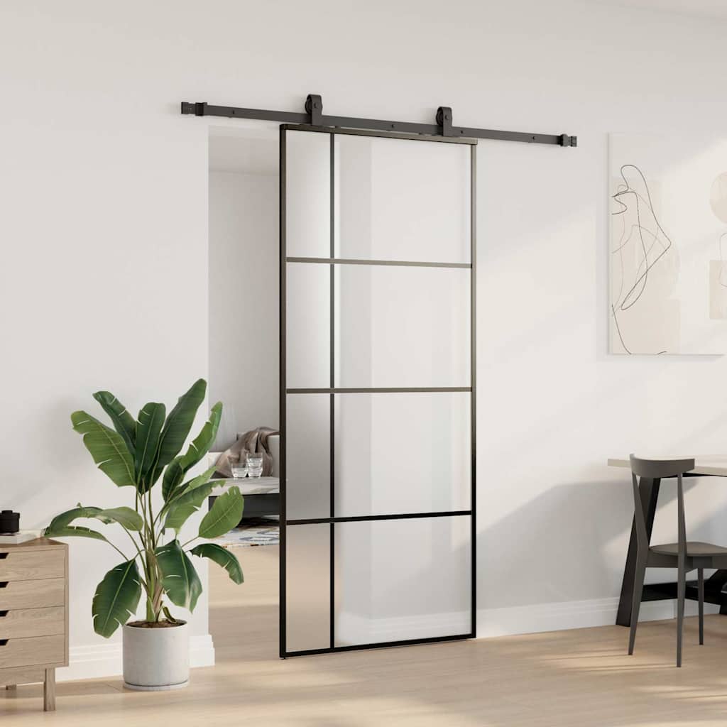 skydedør med hardwaresæt 90x205 cm ESG glas sort