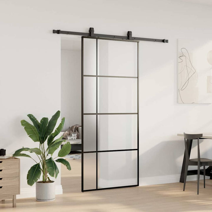 skydedør med hardwaresæt 90x205 cm ESG glas sort