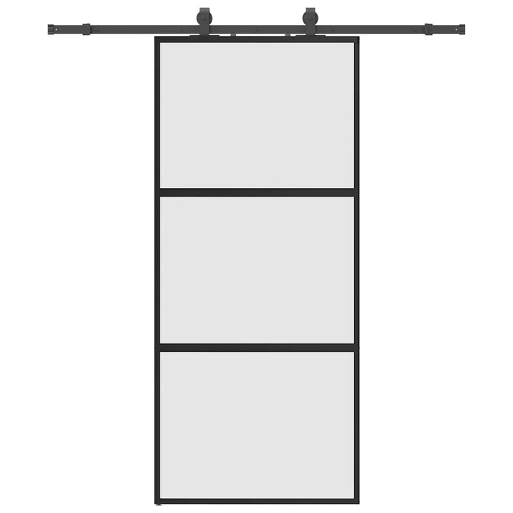 skydedør med hardwaresæt 90x205 cm hærdet glas sort