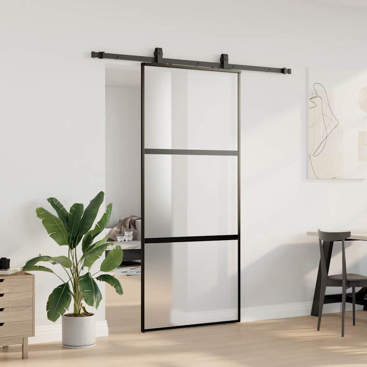 skydedør med hardwaresæt 90x205 cm hærdet glas sort