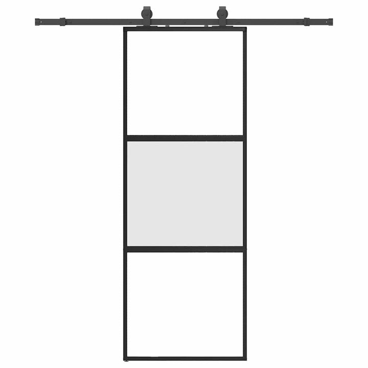 skydedør med hardwaresæt 76x205 cm hærdet glas sort