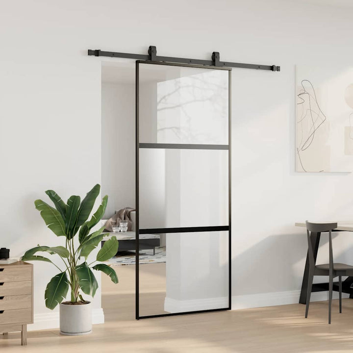 skydedør med hardwaresæt 90x205 cm hærdet glas sort