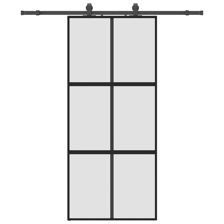 skydedør med hardwaresæt 90x205 cm hærdet glas sort