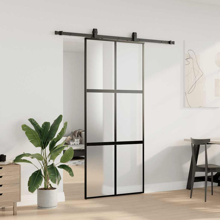 skydedør med hardwaresæt 90x205 cm hærdet glas sort