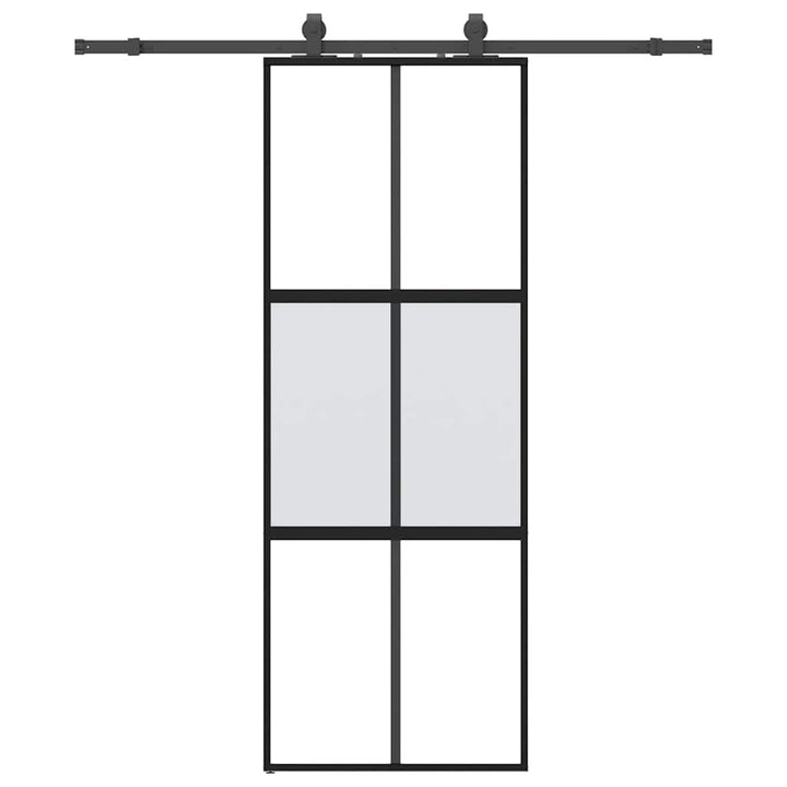 skydedør med hardwaresæt 76x205 cm hærdet glas sort