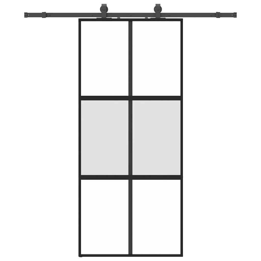 skydedør med hardwaresæt 90x205 cm hærdet glas sort